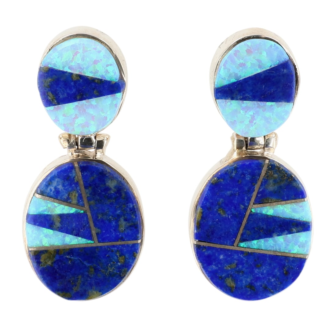 Calvin Begay Navajo Sterling Multi-Stone Inlay Drop Dangle Earrings (1 of 5)