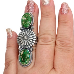 Sam Yellowhair Navajo Sterling Sonoran Gold Turquoise Ring Sz 6.5