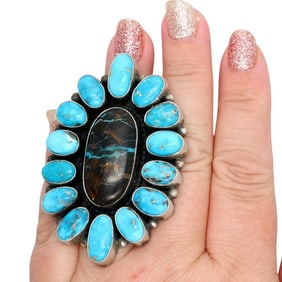 Antoinette Martinez Navajo Sterling Blue Moon Turquoise Ring Sz 7.25