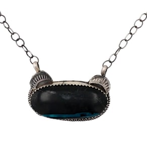 Tia Long Navajo Sterling Blue Moon Turquoise Necklace