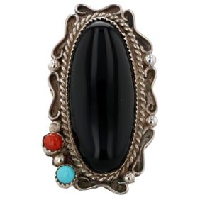 Signed Navajo Sterling Multi-Stone Ring Sz 7