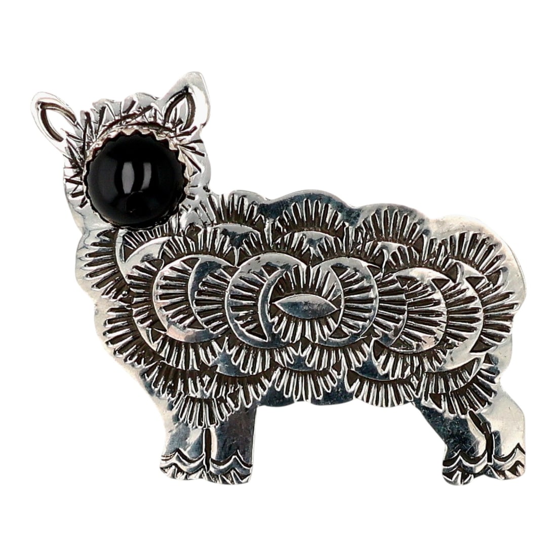 Timm Lewis Navajo Sterling Onyx Lamb Brooch: Timm Lewis Navajo Sterling Onyx Lamb Brooch 7g