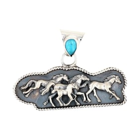 Robert Martinez Navajo Sterling Kingman Turquoise Horses Pendant