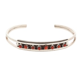 Susie Livingston Zuni Sterling Snake Eye Coral Cuff Bracelet