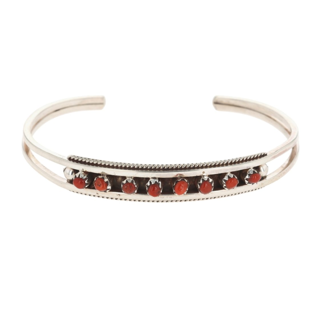 Susie Livingston Zuni Sterling Snake Eye Coral Cuff Bracelet (1 of 9)