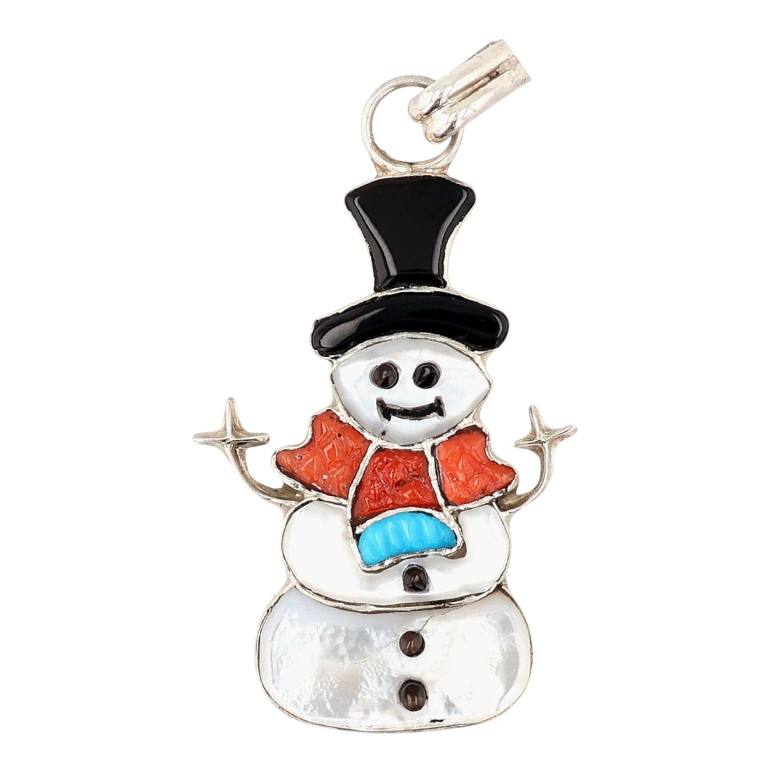 Tamara Pinto Zuni Sterling Multi-Stone Inlay Snowman Pendant (1 of 4)