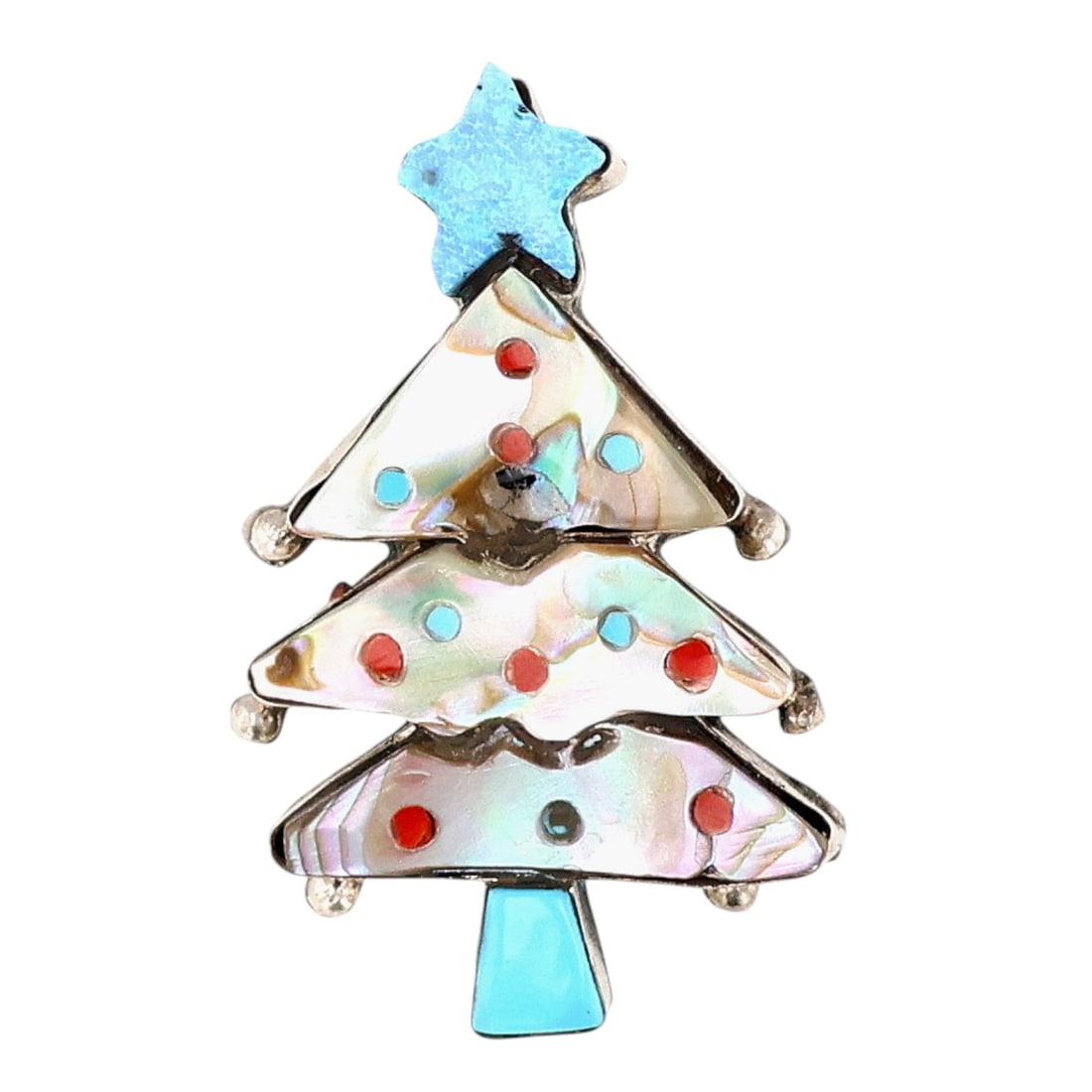 Stephen Lonjose Zuni Sterling Multi-Stone Inlay Christmas Tree Brooch Pendant (1 of 4)