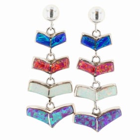 Eugene Chee Navajo Sterling Opal Drop Dangle Earrings
