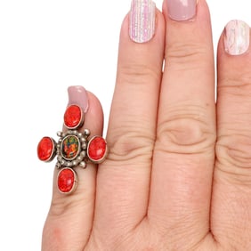 Signed Zuni Sterling Opal Ring Sz 2