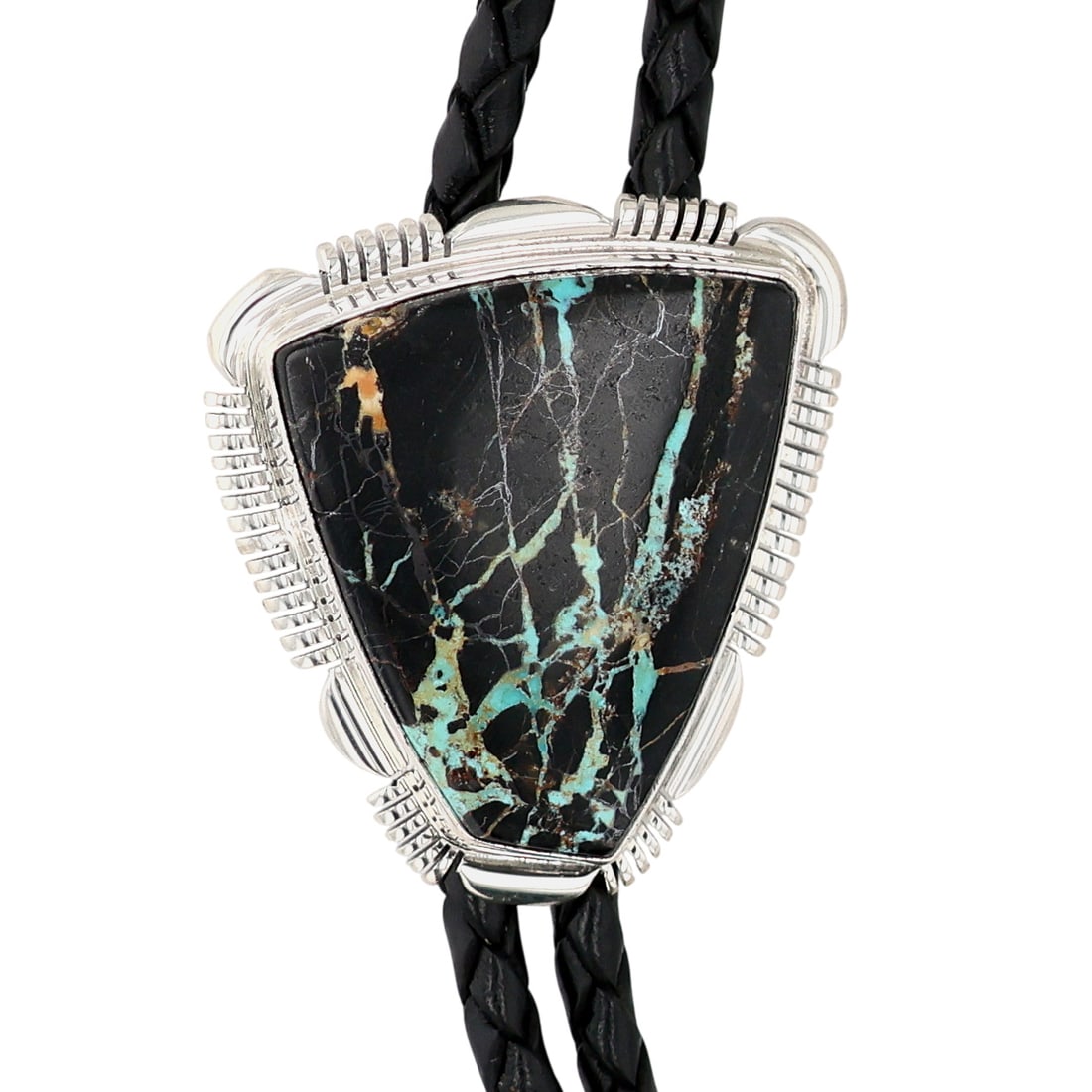 Rick Tolino Navajo Sterling Blackjack Turquoise Bolo Tie: Rick Tolino Navajo Sterling Blackjack Turquoise Bolo Tie 38g