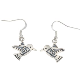 Robert Gene Navajo Plain Silver Hummingbird Earrings