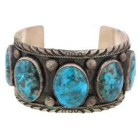 Donovan Nez Navajo Sterling Kingman Turquoise Cuff Bracelet
