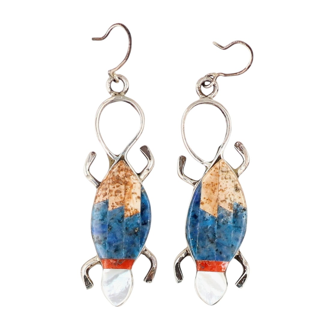 Melvin Francis Navajo Sterling Multi-Stone Inlay Lizard Earrings (1 of 3)
