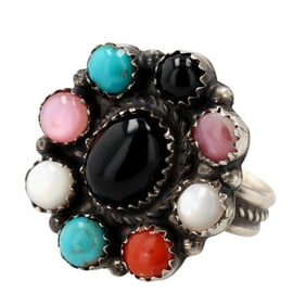Delvin Brown Navajo Sterling Multi-Stone Adjustable Ring