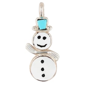 Swain Charlie Zuni Sterling Multi-Stone Snowman Inlay Pendant