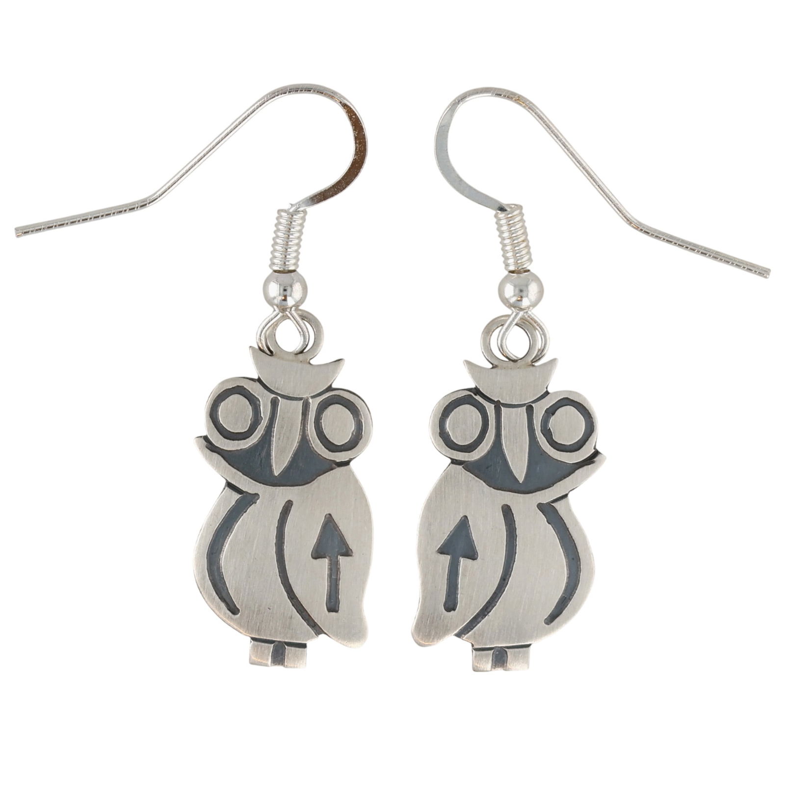 Robert Gene Navajo Plain Silver Owl Earrings: Robert Gene Navajo Plain Sterling Silver Owl Earrings 2.5g
