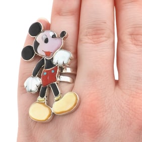 Don Dewa Zunitoon Sterling Multi-Stone Inlay Mickey Mouse Adjustable Ring