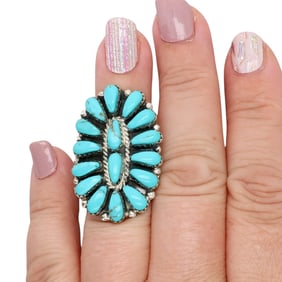 Juliana William Navajo Sterling Turquoise Cluster Ring Sz 6