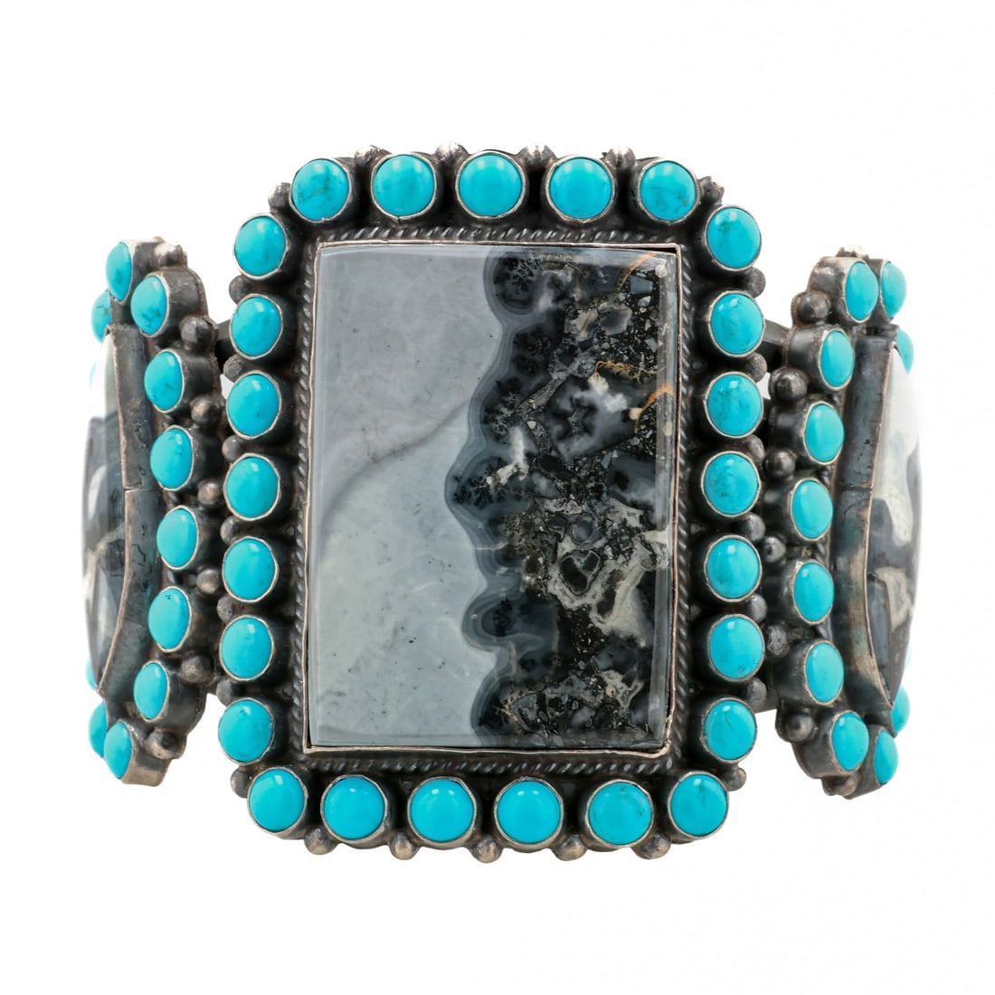 Anthony Skeets Navajo Sterling Multi-Stone Cuff Bracelet: Anthony Skeets Navajo Sterling Multi-Stone Cuff Bracelet 118g-Jasper, Turquoise