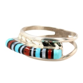 Zuni Sterling Multi-Stone Inlay Ring Sz 6.25