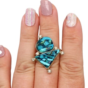 Maxx Laate Zuni Sterling Turquoise Ring Sz 10