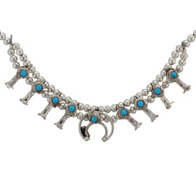 Maria Curley Navajo Sterling Turquoise Squash Blossom Necklace