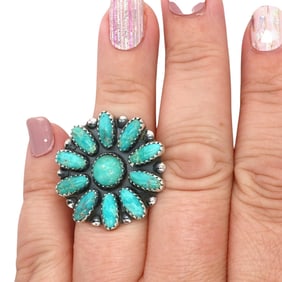 Cordell Wilson Navajo Sterling Turquoise Cluster Ring Sz 7.5