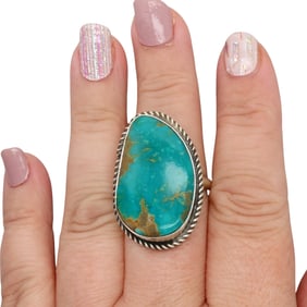 Donovan Nez Navajo Sterling Kingman Turquoise Adjustable Ring