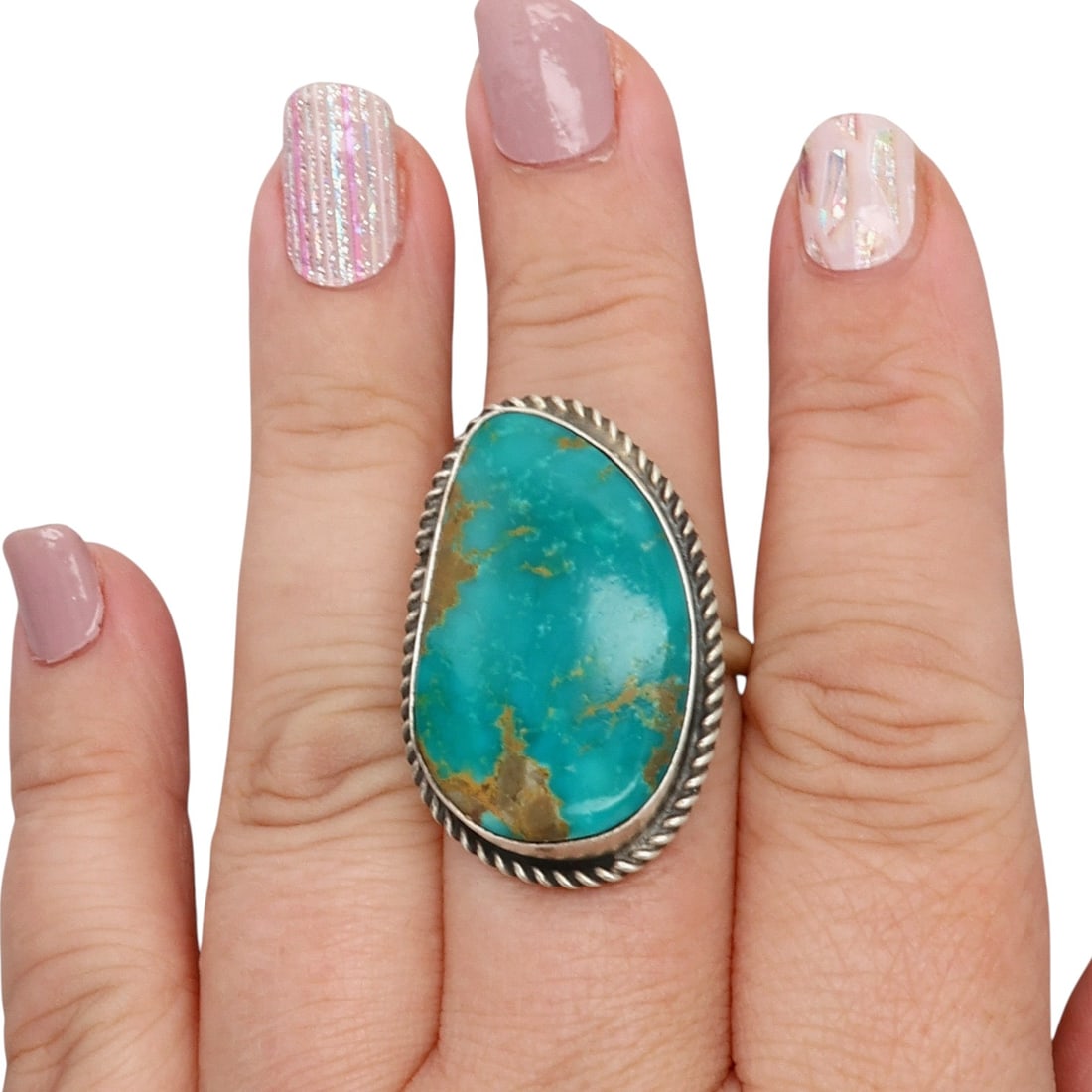 Donovan Nez Navajo Sterling Kingman Turquoise Adjustable Ring: Donovan Nez Navajo Sterling Kingman Turquoise Adjustable Ring 12g, Sz 8.75