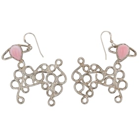 Ray Tolth Navajo Sterling Pink Conch Drop Dangle Earrings