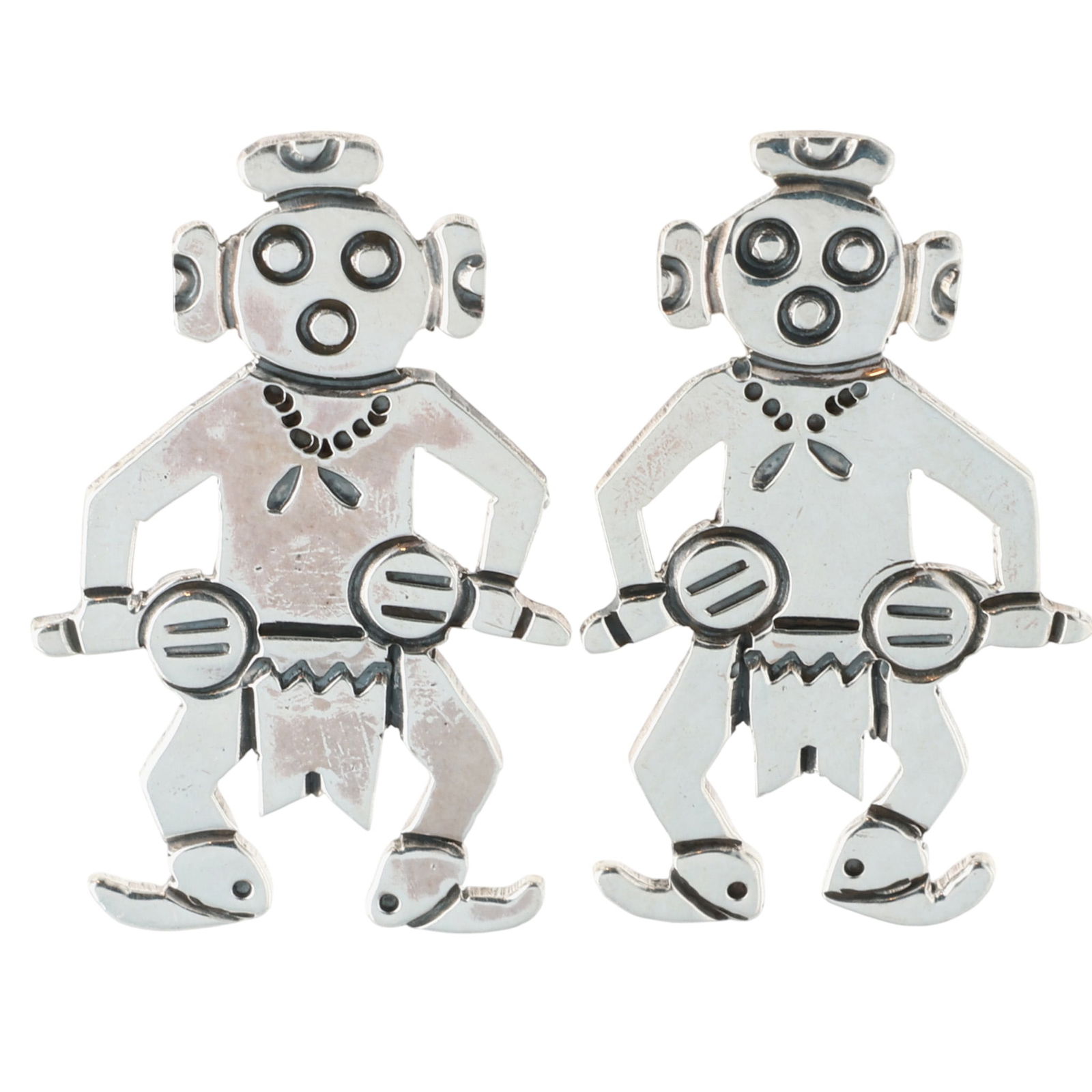 Zandra Tahy Navajo Plain Silver Mudface Earrings: Zandra Tahy Navajo Plain Sterling Silver Mudface Earrings 3g