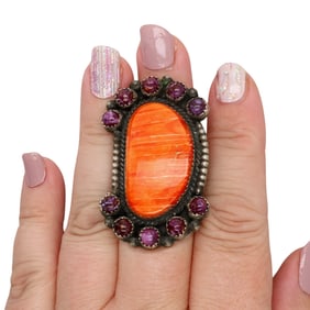 Delvin Brown Navajo Sterling Spiny Oyster Ring Sz 7.25