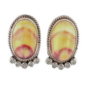 Phillip Yazzie Navajo Sterling Spiny Oyster Earrings