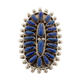 Jazz Wilson Navajo Sterling Petit Point Lapis Ring Sz 8
