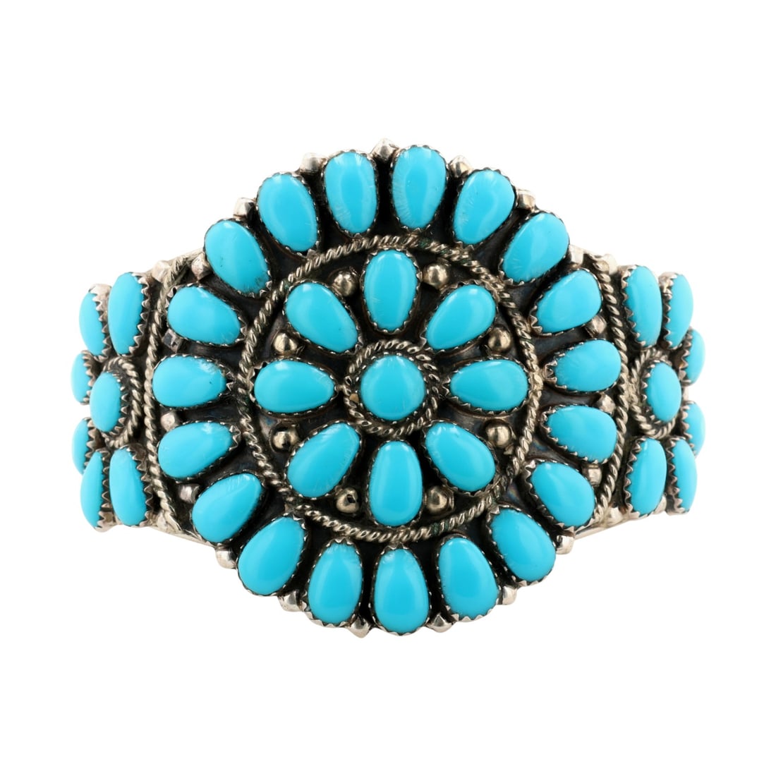Juliana Williams Navajo Sterling Turquoise Cluster Cuff Bracelet: Juliana Williams Navajo Sterling Turquoise Cluster Cuff Bracelet 30.5g