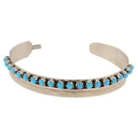 Chester Charley Navajo Sterling Kingman Turquoise Snake Eye Leaf Cuff Bracelet