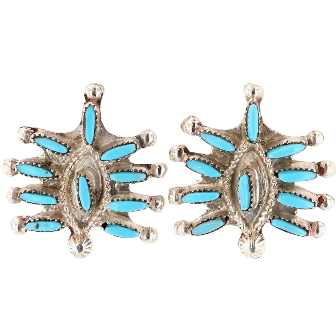 Lerna Mahkee Zuni Sterling Kingman Turquoise Needlepoint Earrings (1 of 4)