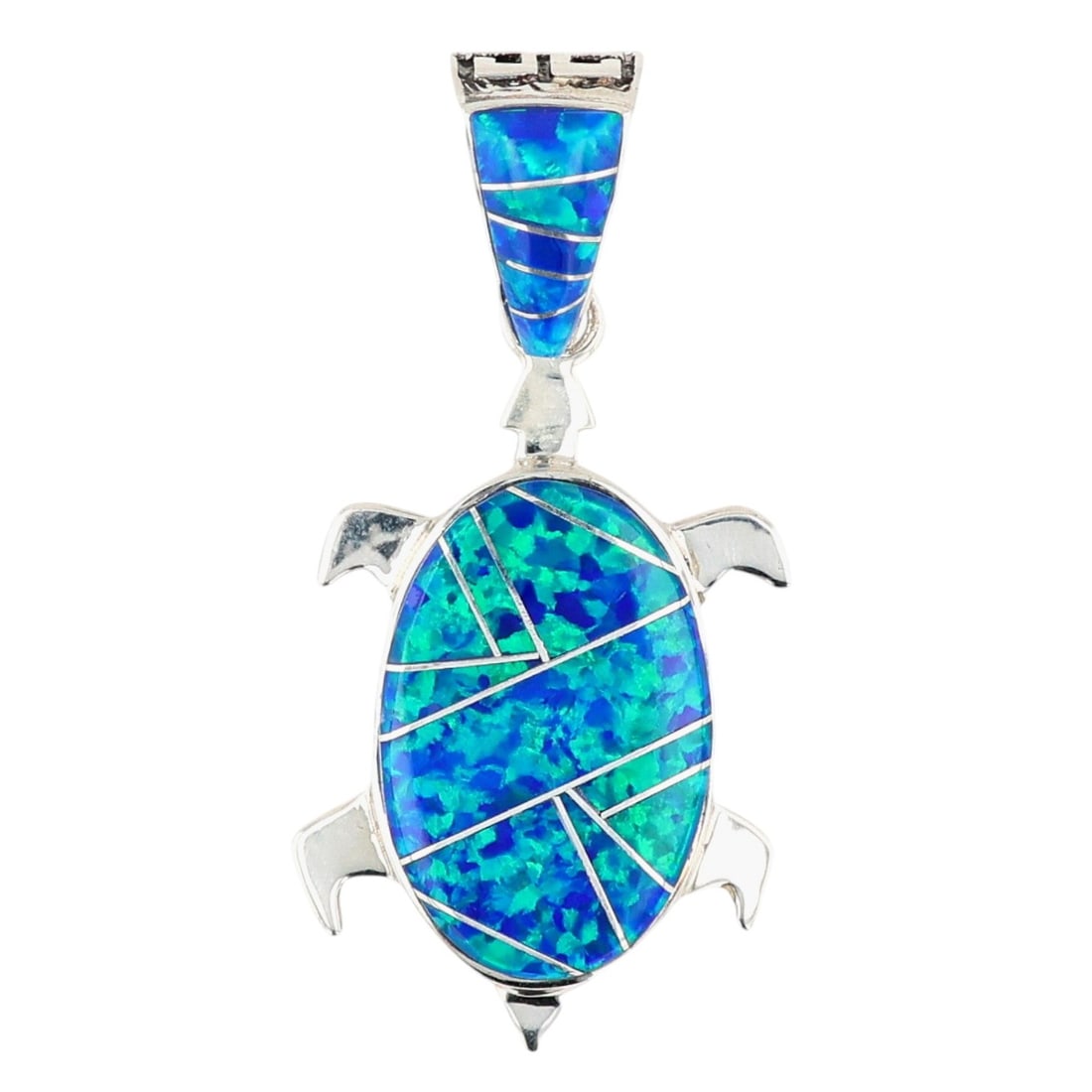 Calvin Begay Navajo Sterling Opal Inlay Turtle Pendant (1 of 4)