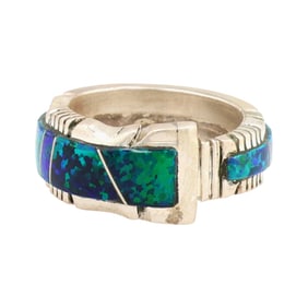 Steve Francisco Navajo Sterling Opal Inlay Ring Sz 6.25