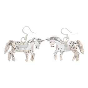 Louise Yazzie Navajo Plain Silver Horse Earrings