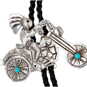 Robbie Manuelito Navajo Sterling Turquoise Kokopelli Motorcycle Rider Bolo Tie