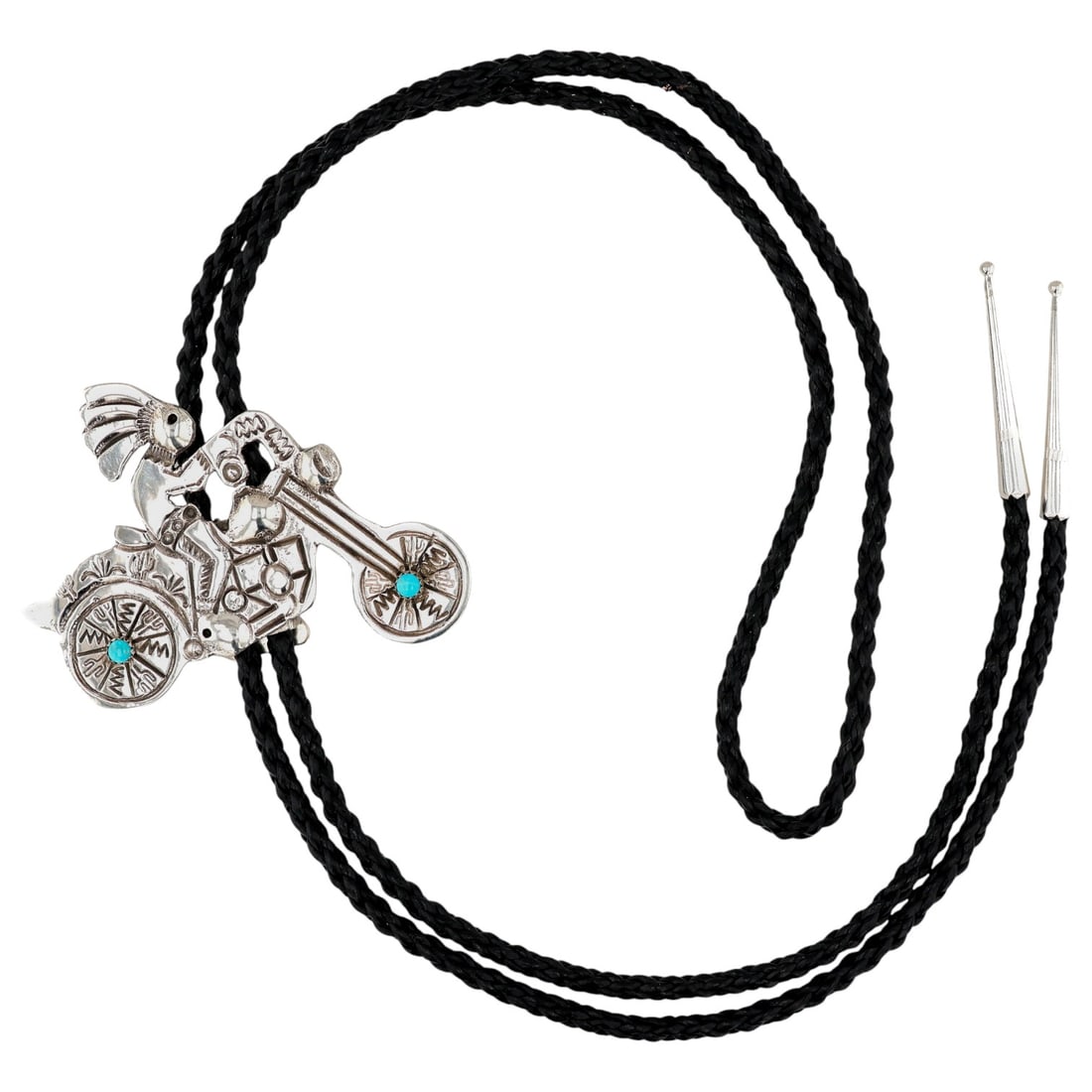 Robbie Manuelito Navajo Sterling Turquoise Kokopelli Motorcycle Rider Bolo Tie - 2