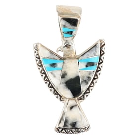 Calvin Begay Navajo Sterling Multi-Stone Inlay Thunderbird Pendant