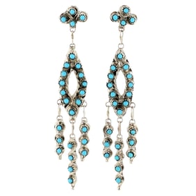 Zuni Sterling Snake Eye Drop Dangle Earrings