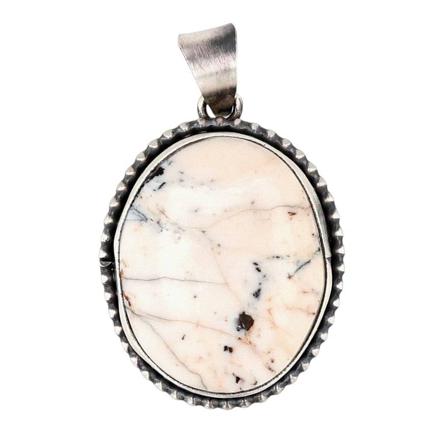 Scott Skeets Navajo Handmade Sterling White Buffalo Turquoise Pendant: Scott Skeets Navajo Handmade Sterling White Buffalo Turquoise Pendant 11.5g