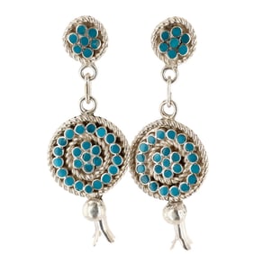 Devin Quam Zuni Sterling Turquoise Squash Blossom Earrings