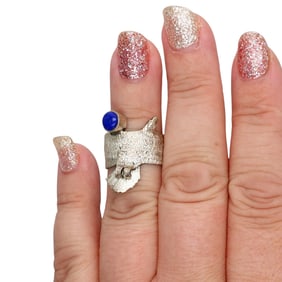 Will Arviso Navajo Sterling Lapis Eagle Adjustable Ring