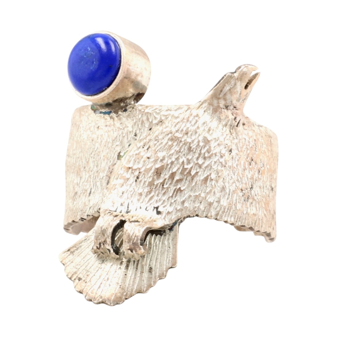 Will Arviso Navajo Sterling Lapis Eagle Adjustable Ring - 2