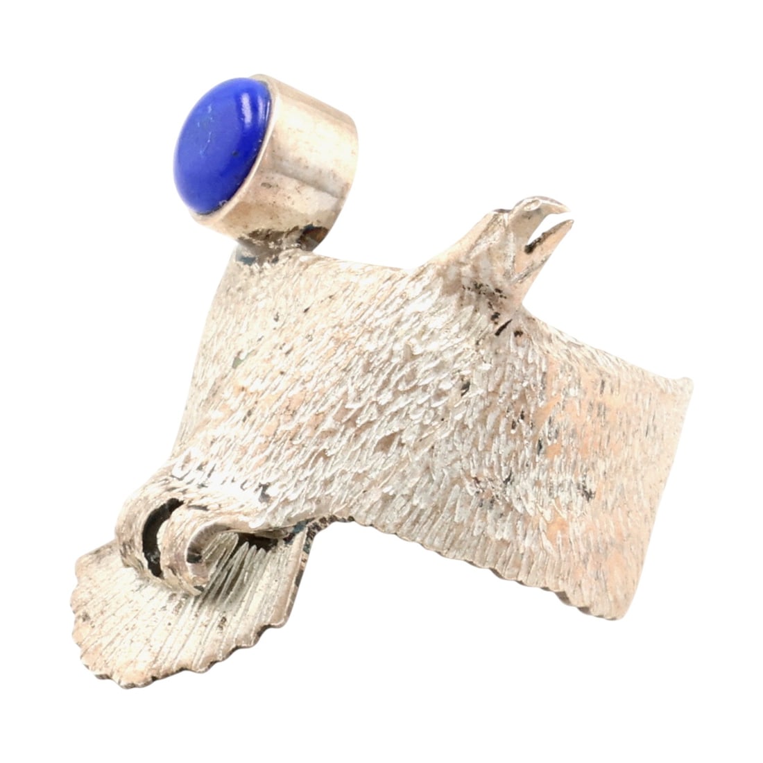 Will Arviso Navajo Sterling Lapis Eagle Adjustable Ring - 3