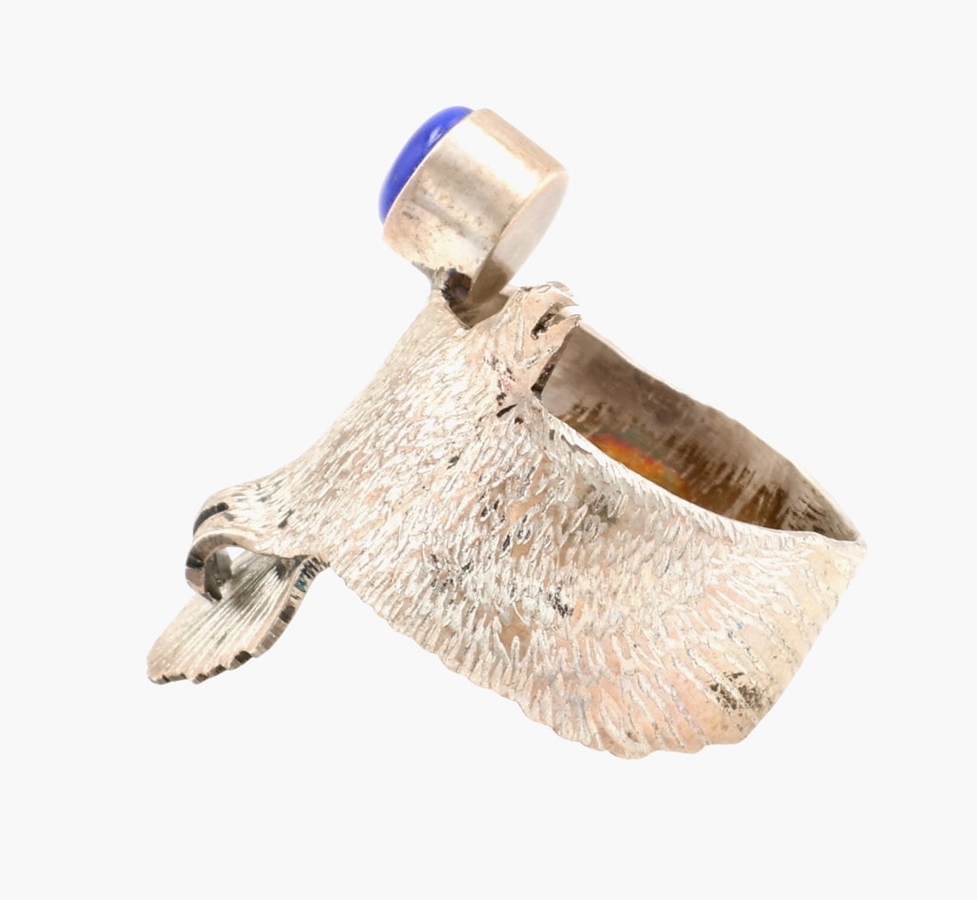 Will Arviso Navajo Sterling Lapis Eagle Adjustable Ring - 5